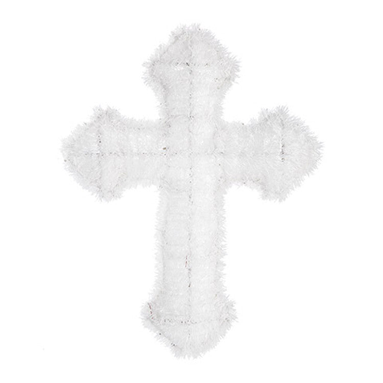 Darice Easter Decor - White Tinsel Cross 17" Wreath