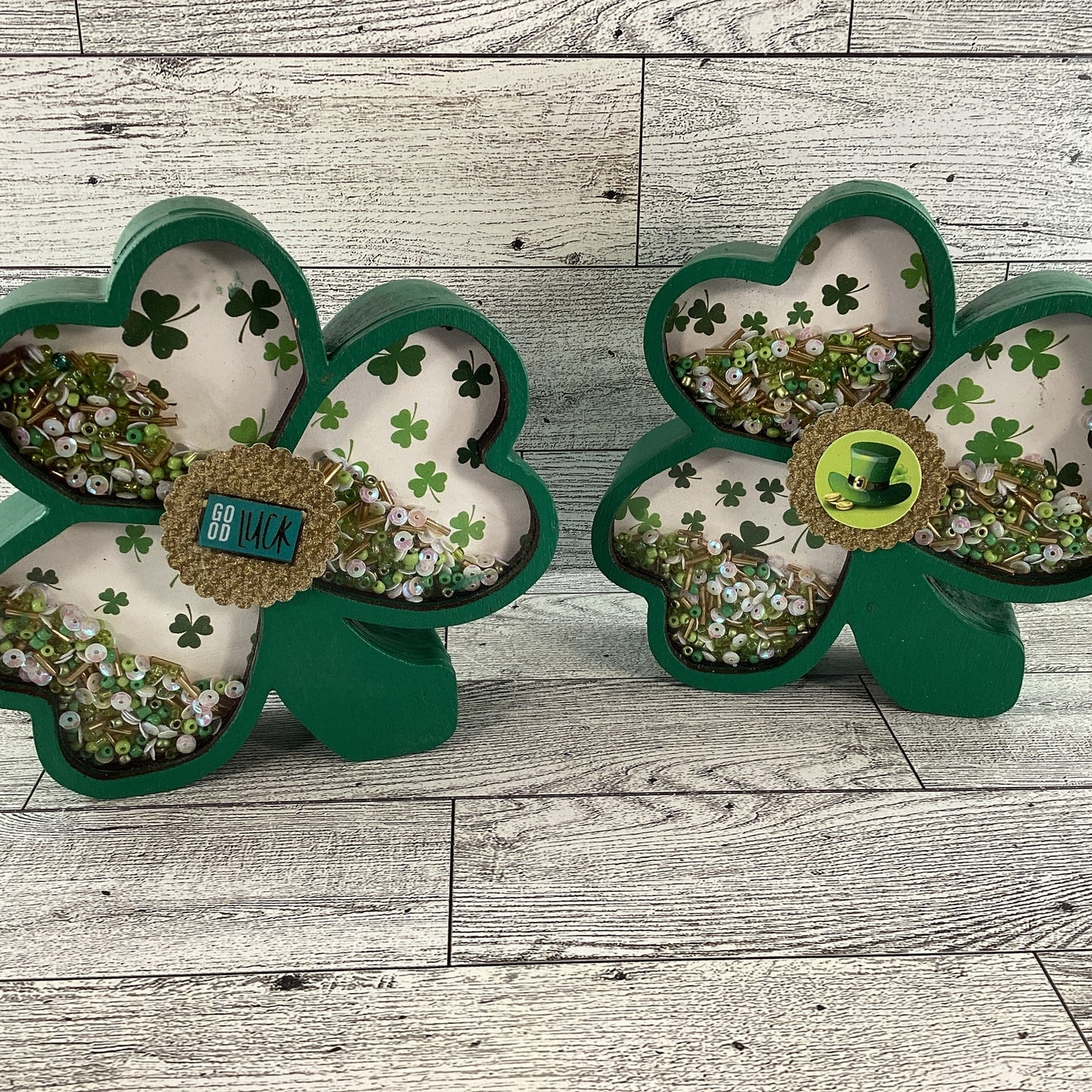 AGD St Patrick Decor -  Shamrock Chunky Wood Shaker Sitter 2pc