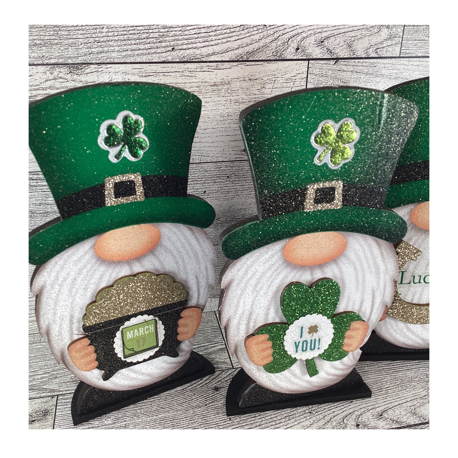 AGD St Patrick Decor - Lucky Shamrock March 17th Gnomes Sitters 3pc Set