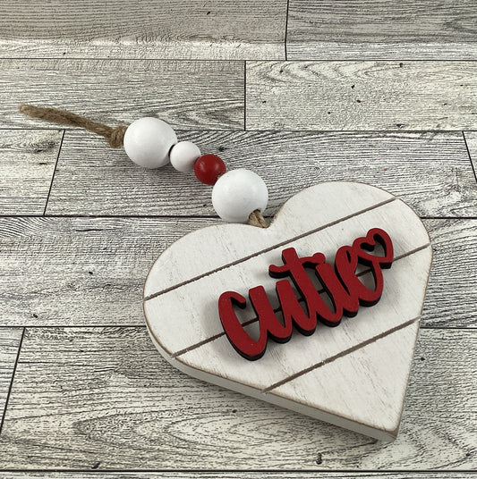 AGD Valentines Decor - Cutie Buffalo Plaid Layer Wood Ornament