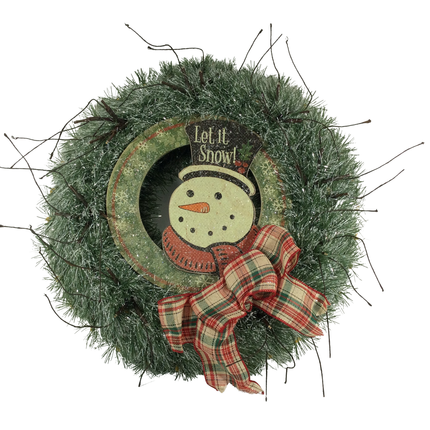 AGD Christmas Decor - Faux Pine Let It Snow Winter Lighted Tinsel Wreath