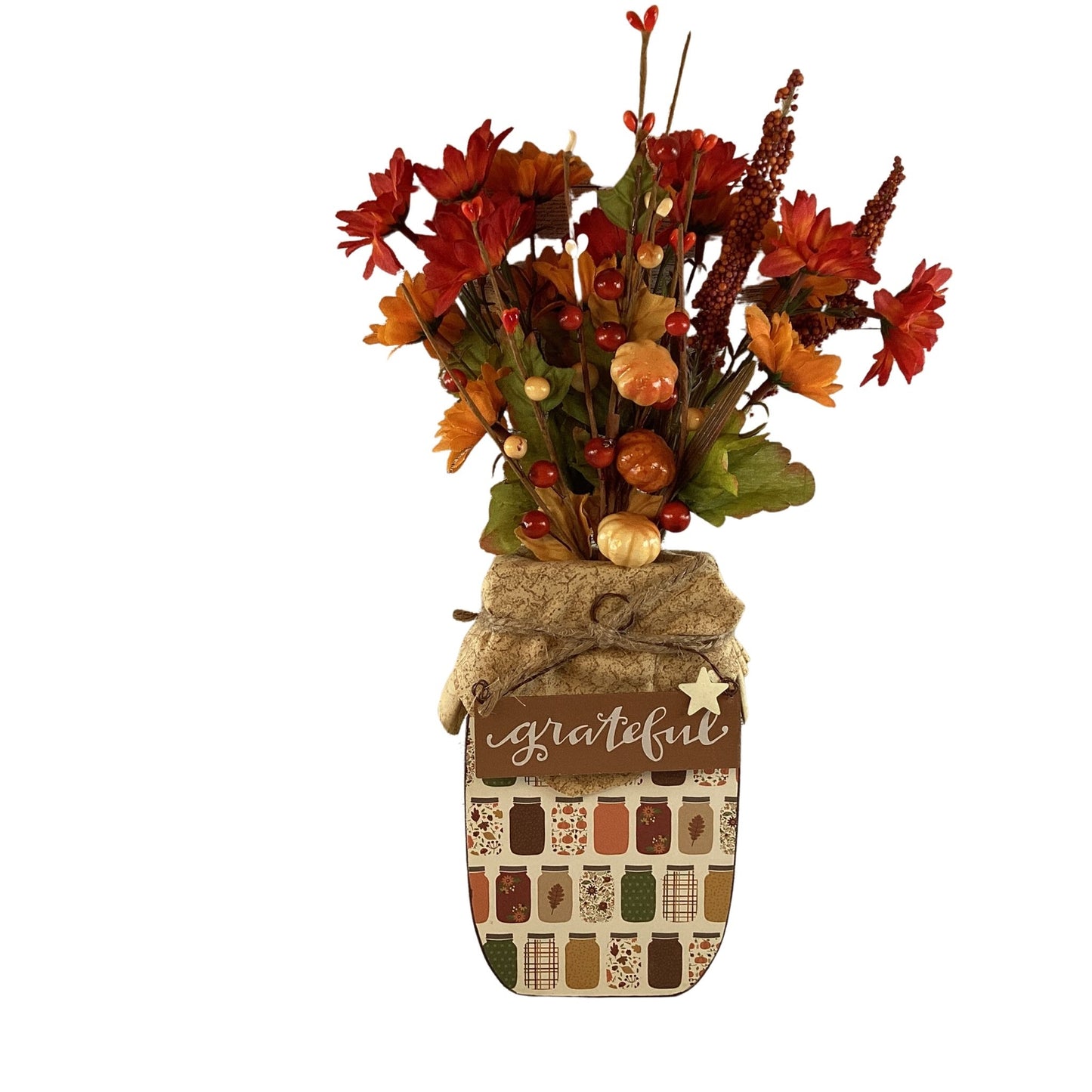 AGD Fall Decor - Autumn Grateful Thankful Floral Wood Mason Jar Display