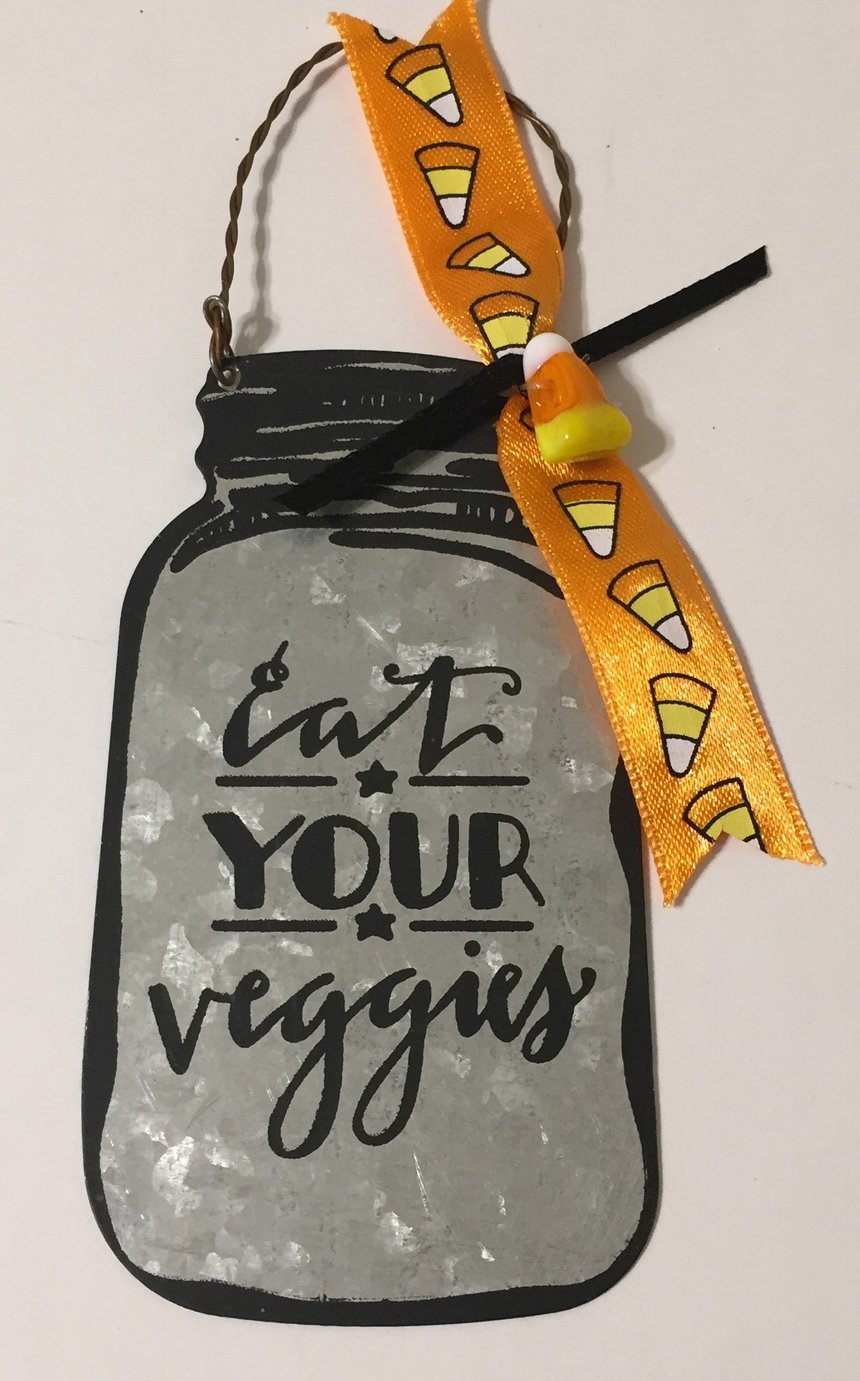 AGD Halloween Decor - Mason Jar Eat Your Veggies Tin Ornament
