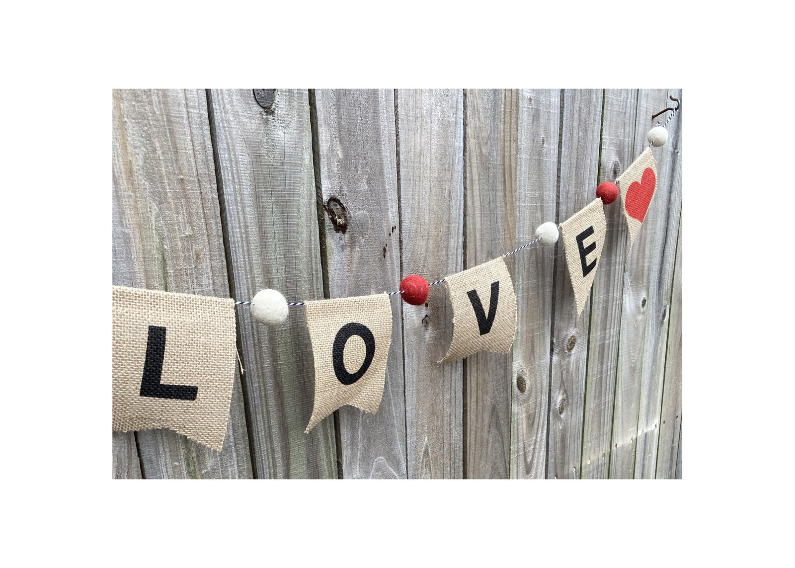 AGD Valentines Decor - Felt Balls and Burlap Love Pennant Garland 4.5ft