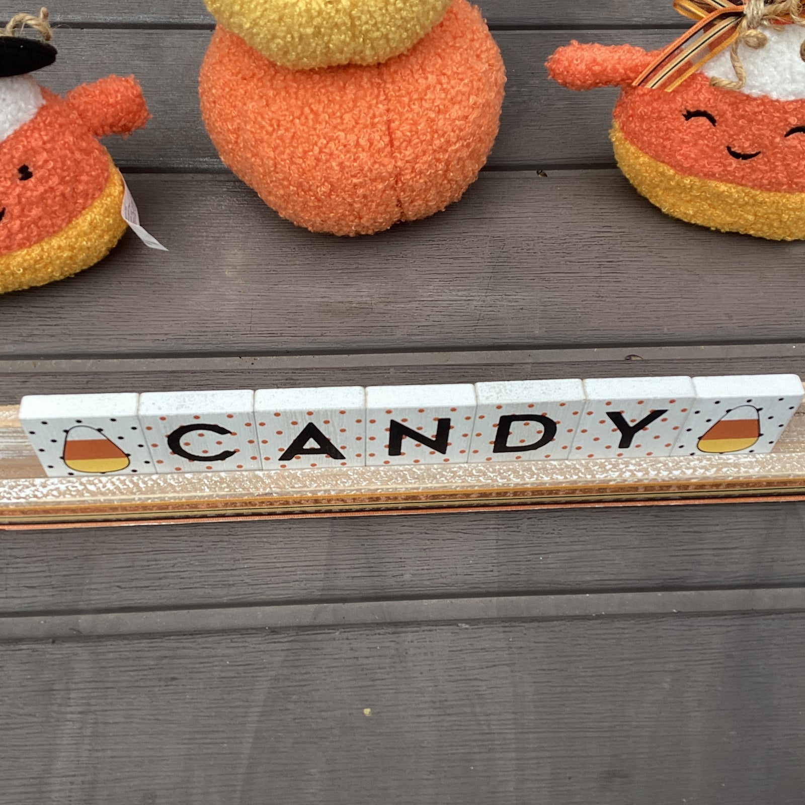 AGD Halloween Decor - Plush Chenille Candy Corn Stacking Pumpkin 4pc