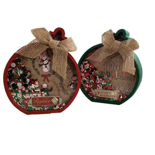 Christmas Decor -  Ornament Shape Chunky Wood Dry Shaker 2pc Set