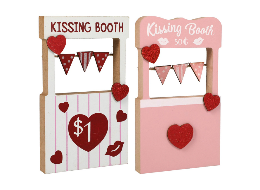DT Valentines Decor - Small Wood Kissing Booth Tier Tray Decor 2pc Set