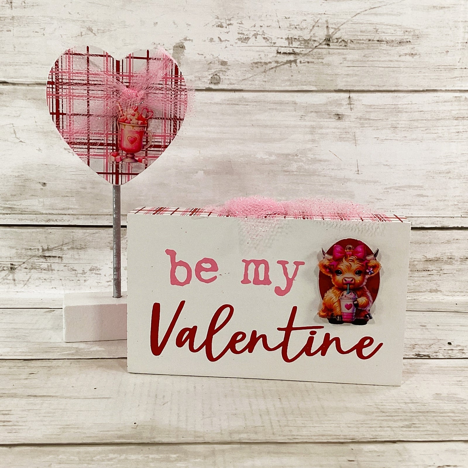 AGRD Valentines Decor - Be My Heart Highland Cow Latte Tier Tray 2pc