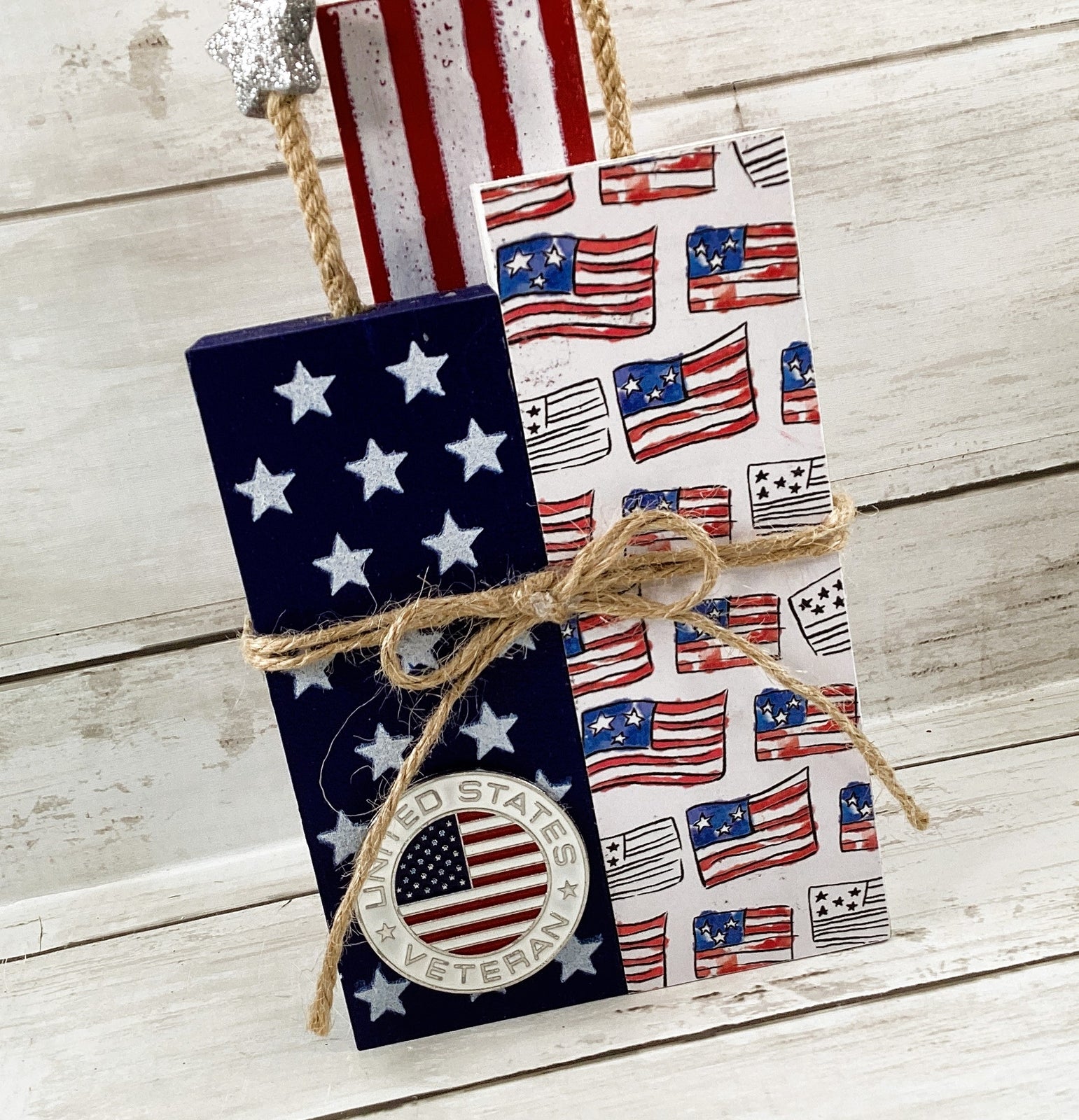 AGD Patriotic Decor -  Veteran July 4th Chunky Wood Firecracker Block Sign