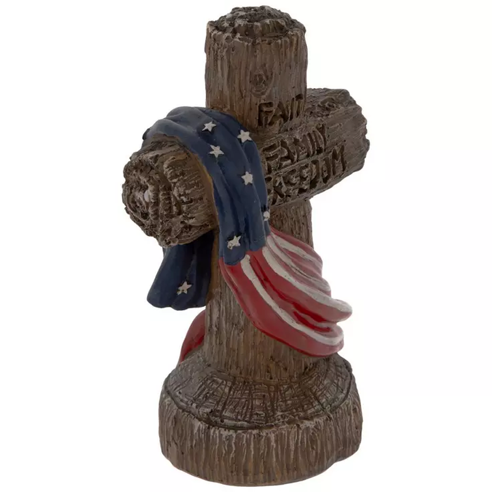 HL Patriotic Decor - Resin Light Up American Flag Draped Light Up Cross