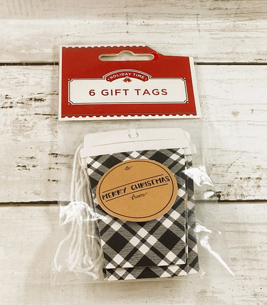 WM Christmas Decor - Blk White Coffee Cup Gift Present Paper Tags 4 sets