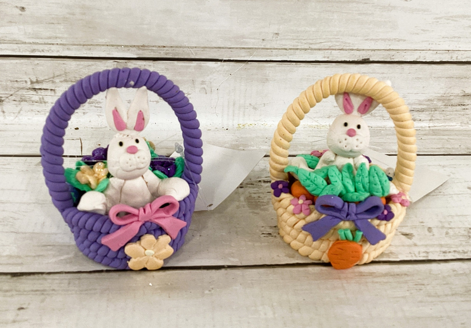 HL Easter Decor - Adorable Clay Bunny in Baskets 2pc Set