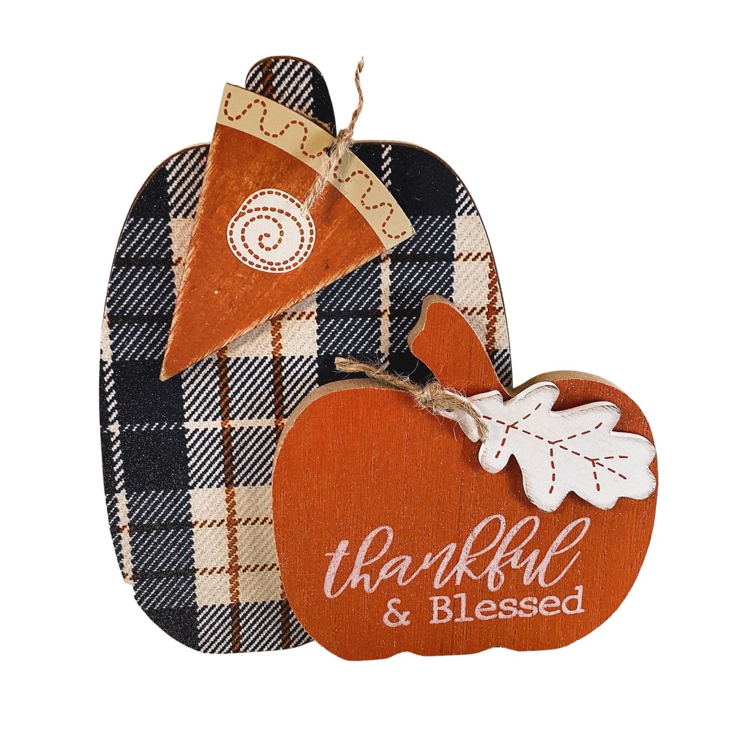 AGD  Fall Decor - Blue Rust Plaid Pumpkin Blessed Fall Sign & Garland