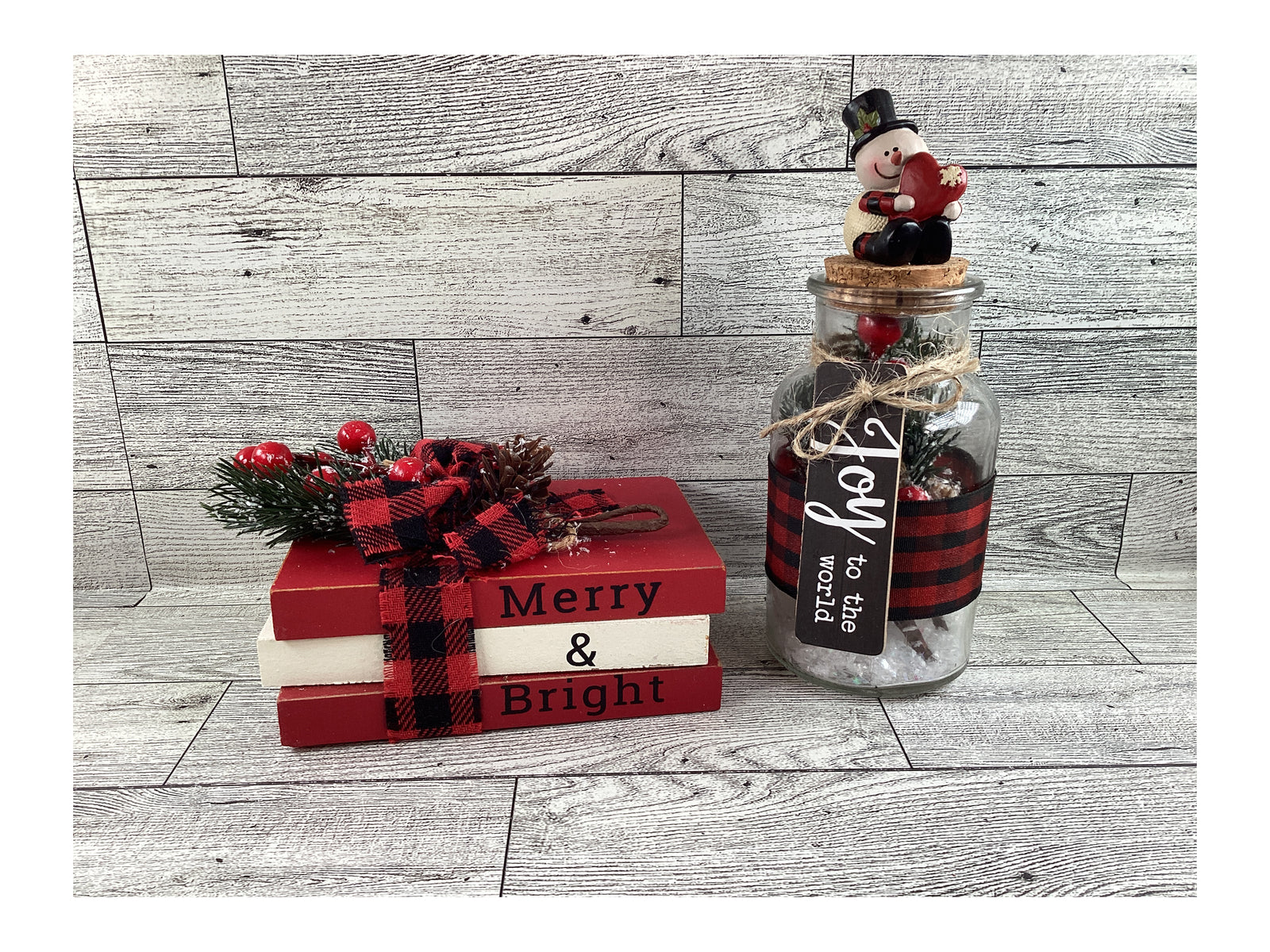 AGD  Christmas Decor - Shaker Jar Stacking Books Merry Bright Tier Tray 2pc Set