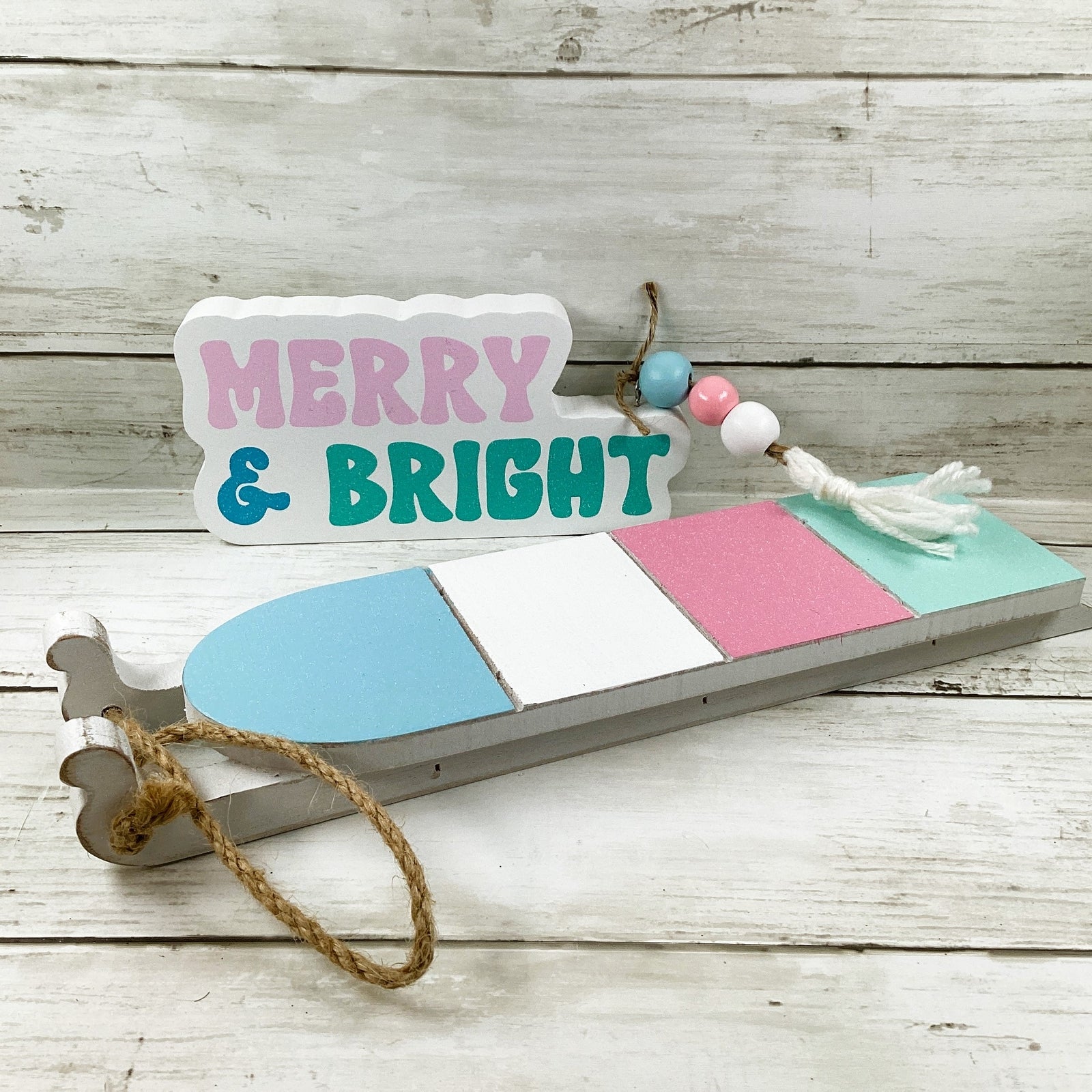 AGD Christmas Decor - Pastel Mid Century Sled Reindeer Tier Tray 5pc Set