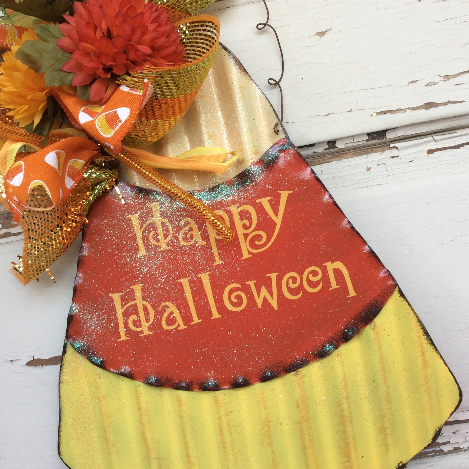 AGD Halloween Decor - Corrugated Tin Metal Candy Corn Door Sign