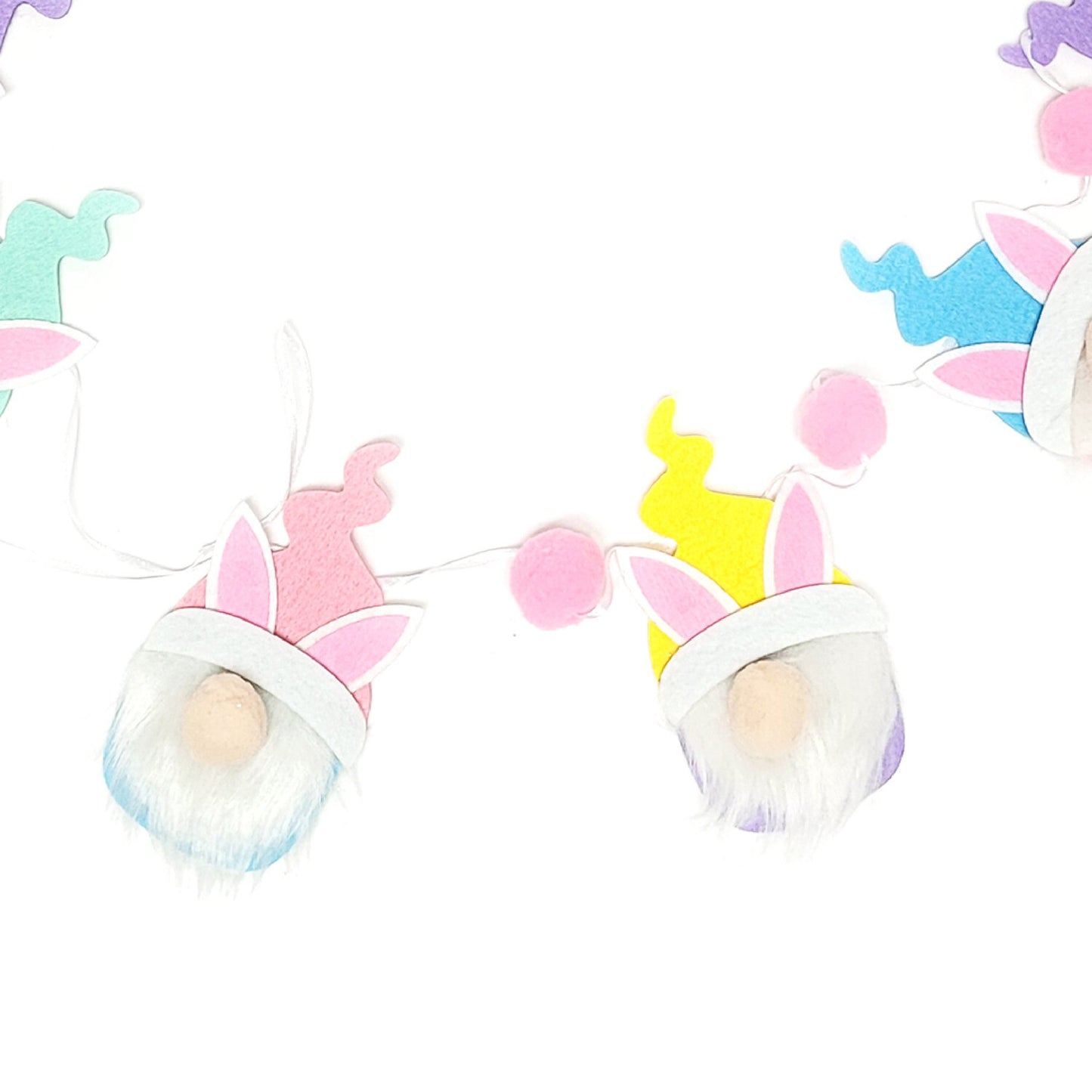 WM Easter Decor - Pastel Spring Gnome Rabbits Garland 6ft long