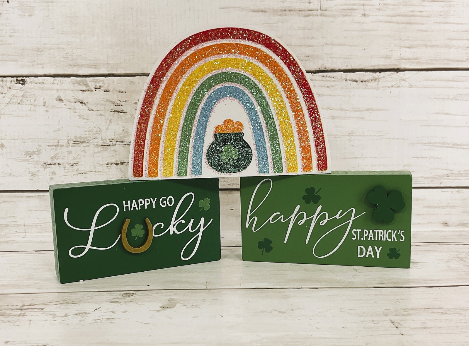 HL St Patrick's Decor - Lucky Rainbow Wood Mini Block Signs 3pc Set