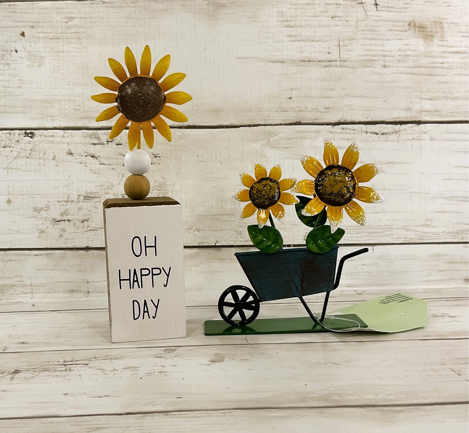 HL Spring Decor - Sunflower Wheelbarrow Oh Happy Day Tier Tray 2pc