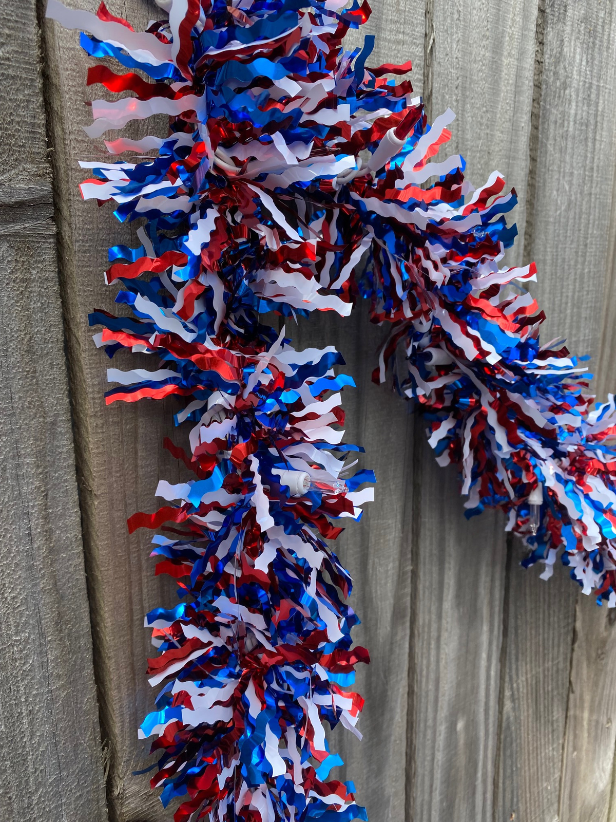 AGD Patriotic Decor - Red White Blue Thick Tinsel Lighted Garland 12ft