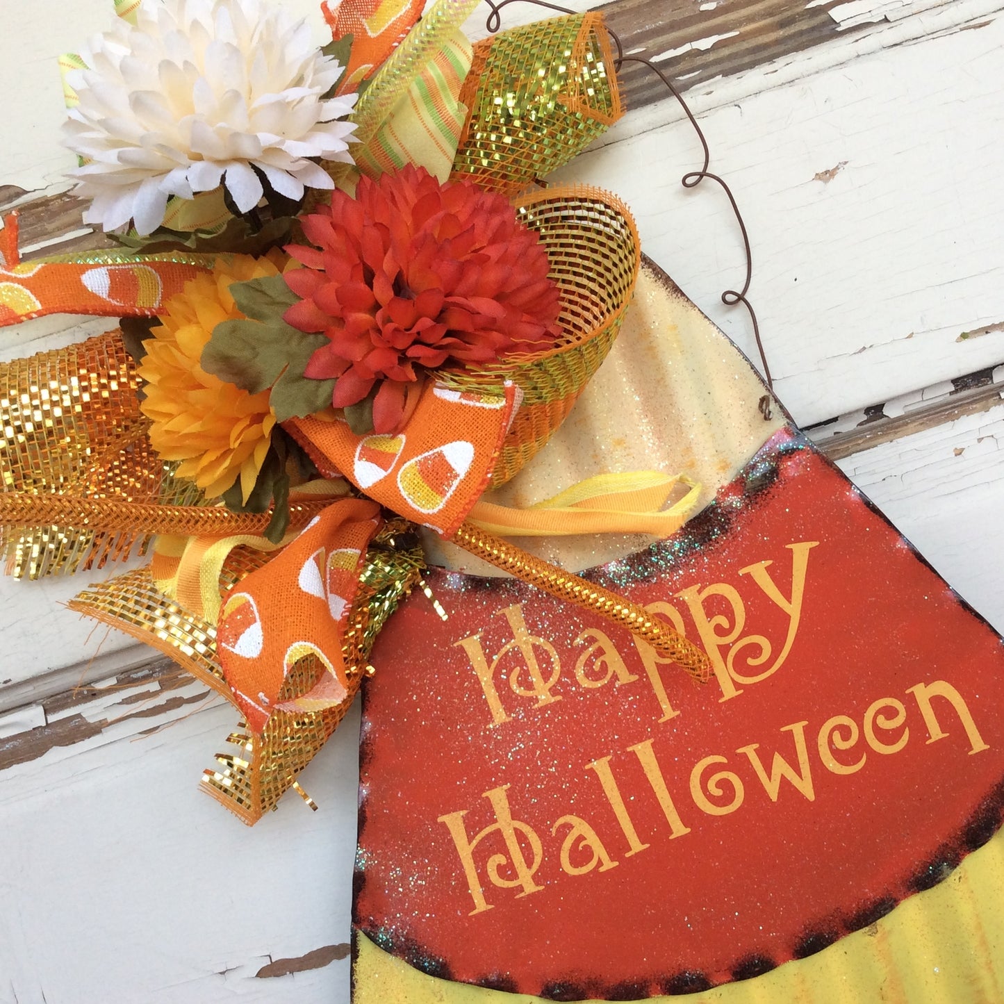 AGD Halloween Decor - Corrugated Tin Metal Candy Corn Door Sign