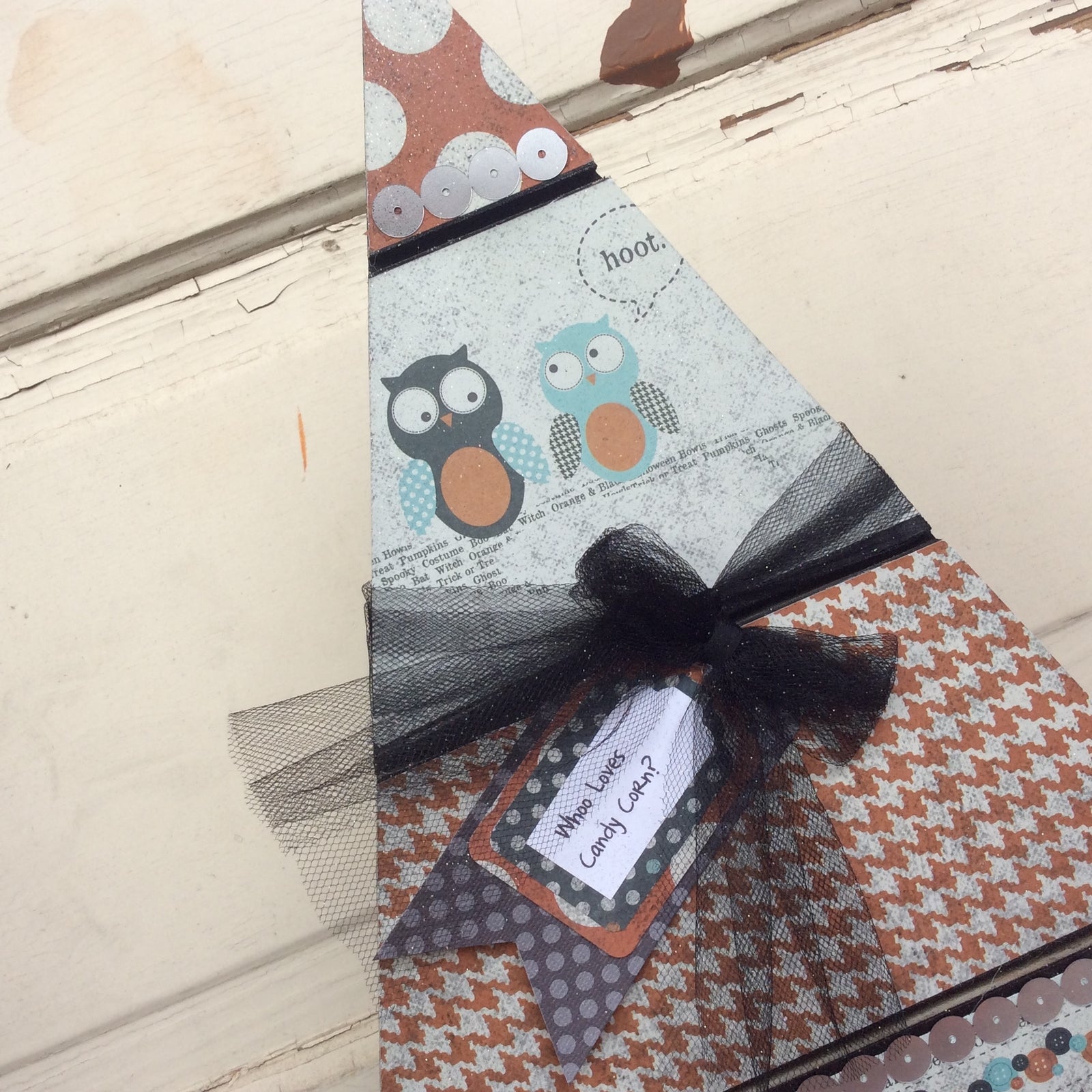 AGD Halloween Decor - OWL Black Wood Slat Table Top Tree