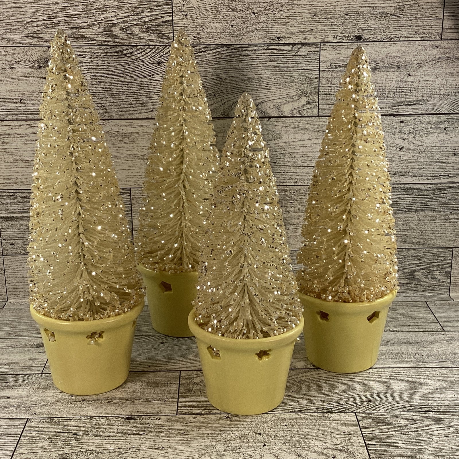 AGD Easter Decor -  Yellow Pastel Spring Sisal Bottlebrush Trees 4pc Set