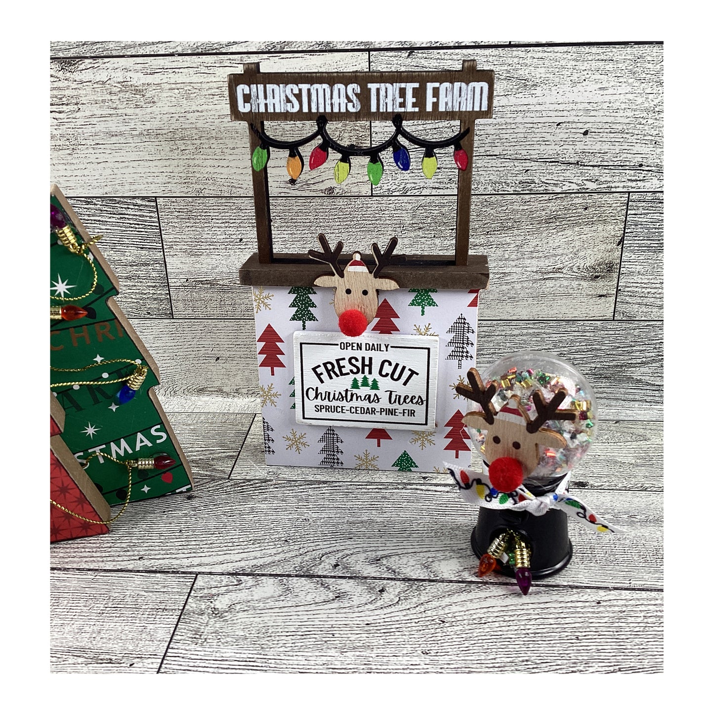 AGD Christmas Decor - Reindeer Tree Farm Booth Tier Tray 4pc Set