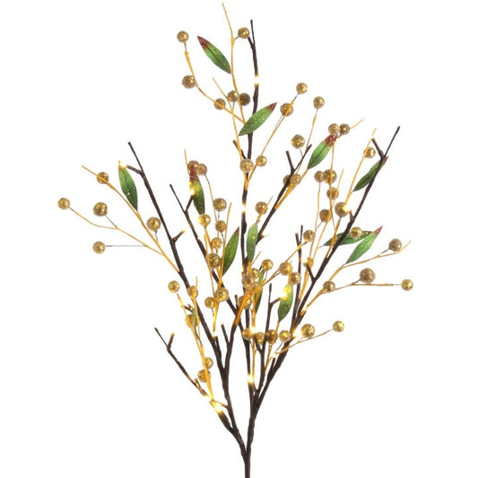 RAZ Imports Christmas Decor - LED Lighted Twig Branch Gold Berries 3pc