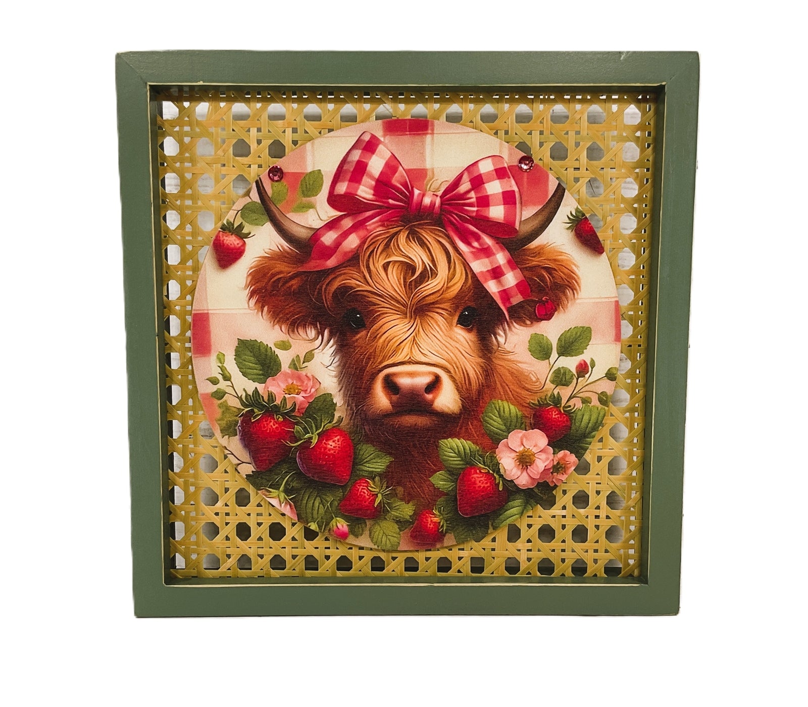 AGD Spring Decor - Strawberry Fields Highland Cow Box Sitter Sign