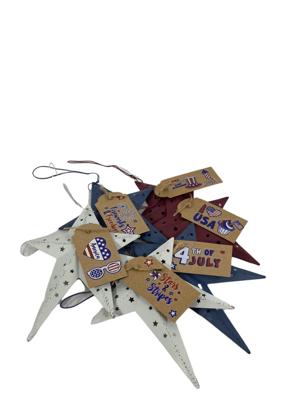 AGD Patriotic Decor - Americana 3-D TIn Star Ornaments 6pc Set