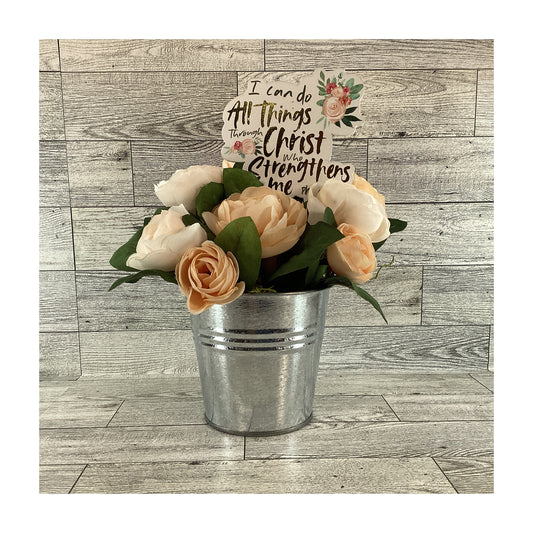 AGD Faith-based Gift Decor -  Phil 4:13 Galvanized Blush Floral SM Display