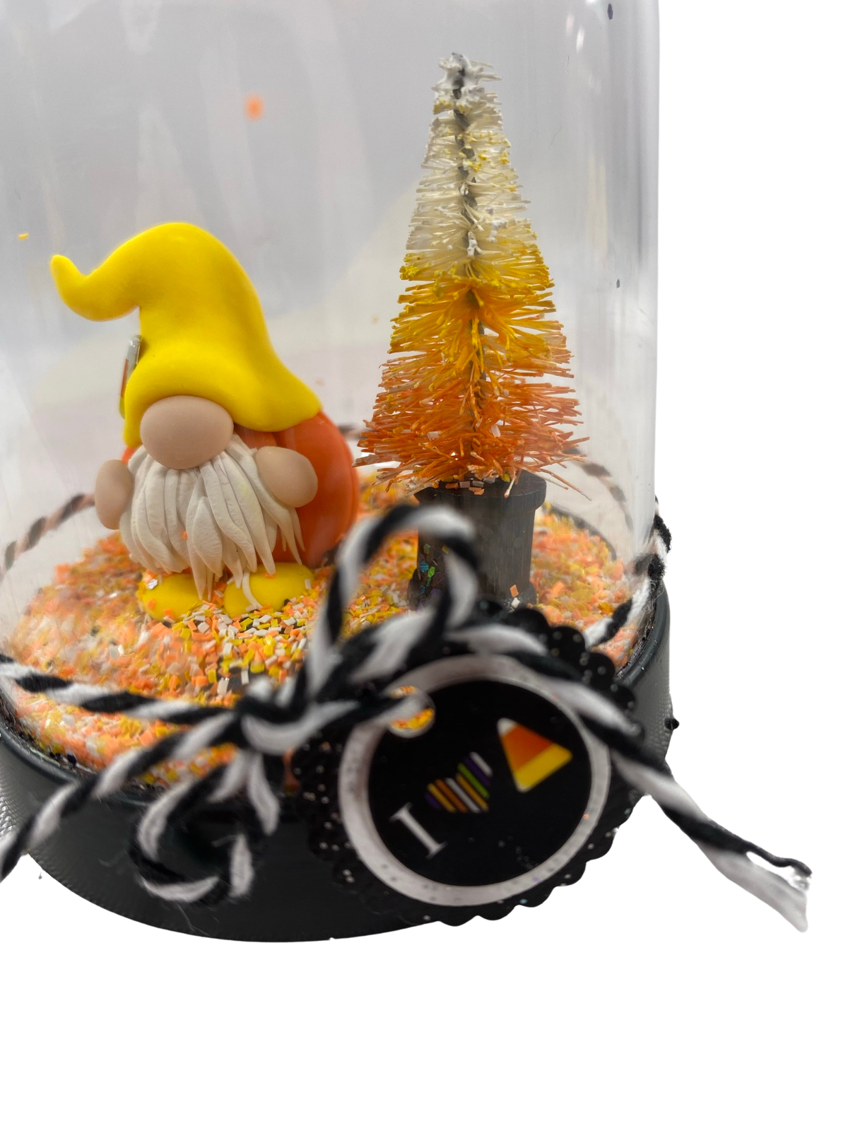 AGD Halloween Decor - Candy Corn Clay Gnome Plastic Cloche Small Dome