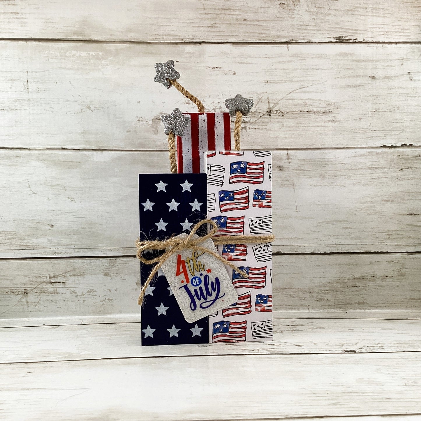 AGD Patriotic Decor - July 4th Chunky Wood Firecracker Block Sign