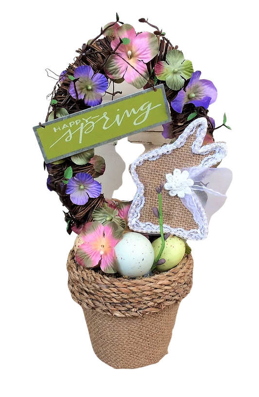 AGD Easter Decor - Happy Spring SM Potted Floral Wreath