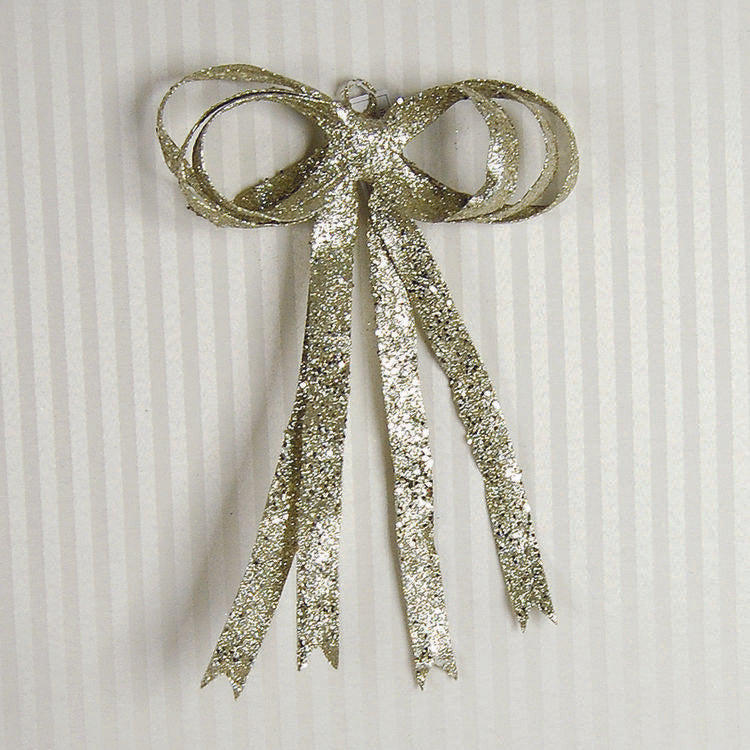 Adams Fabric Pre-Made Elegant Bow Silver Gold Chunky Glitter 16" x 10"