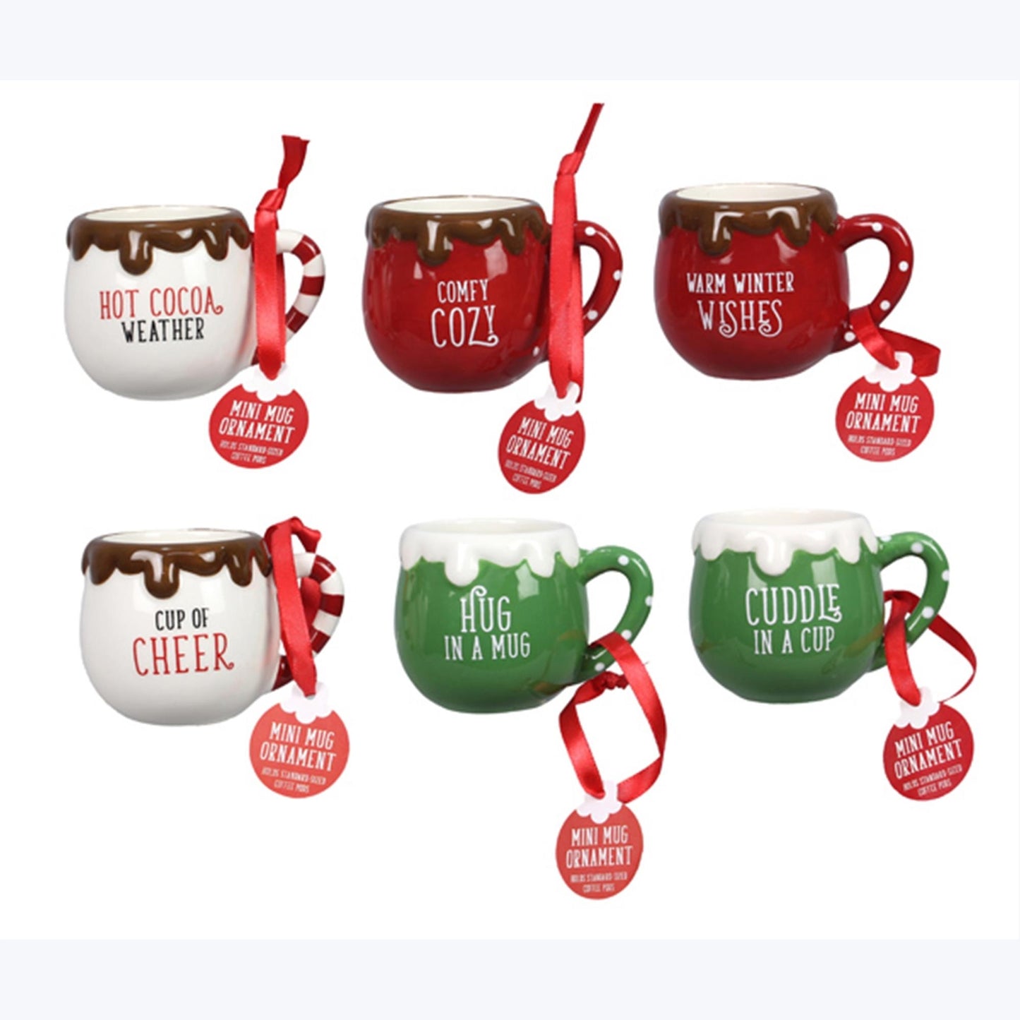 YI Christmas Decor - Mini Coffee Hot Chocolate Mug Ornaments 6pc Set