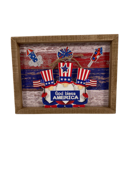 AGD Patriotic Decor - God Bless America Gnome Inset Sign