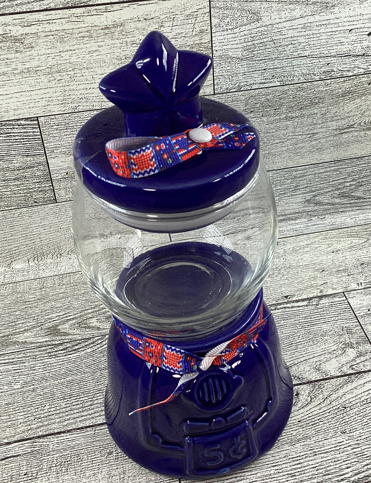 AGD Patriotic Decor - Small Ceramic Blue Gumball Jar Resin Fake Candy Corn