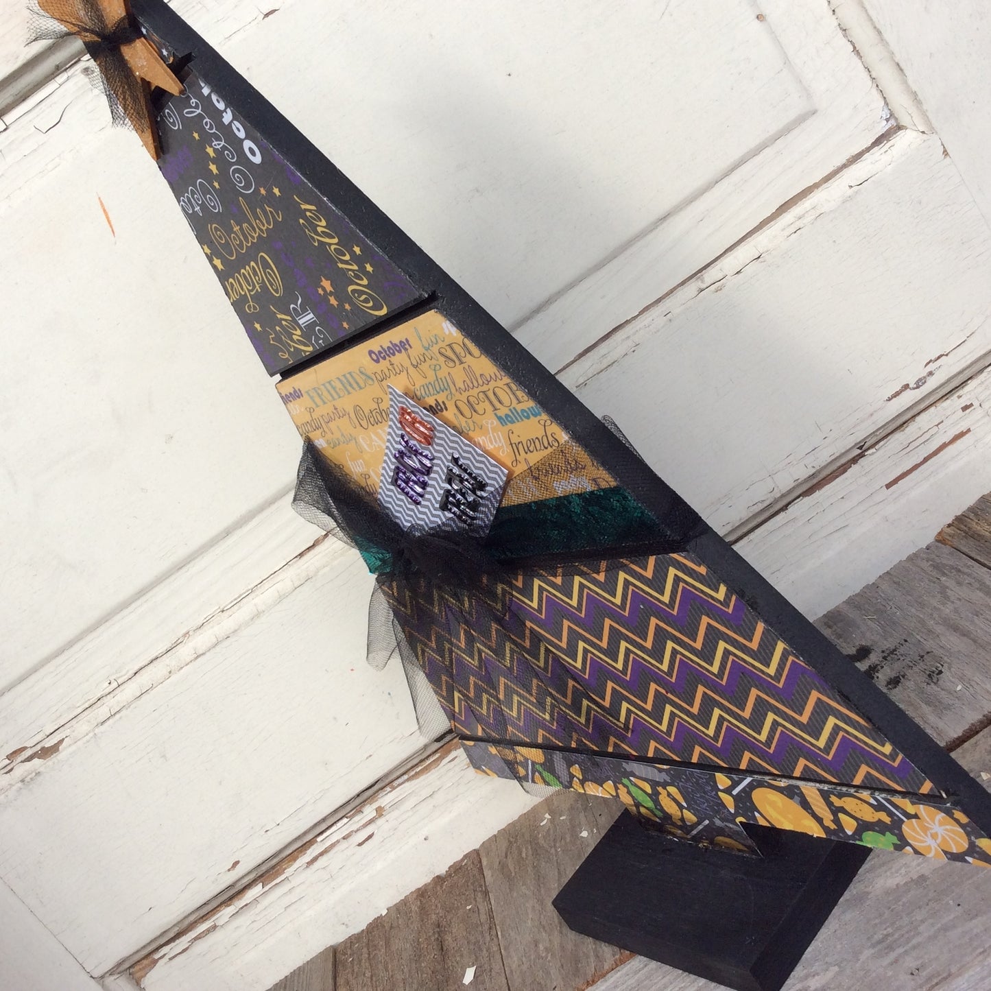 AGD Halloween Decor - October Black Wood Slat Table Top Tree