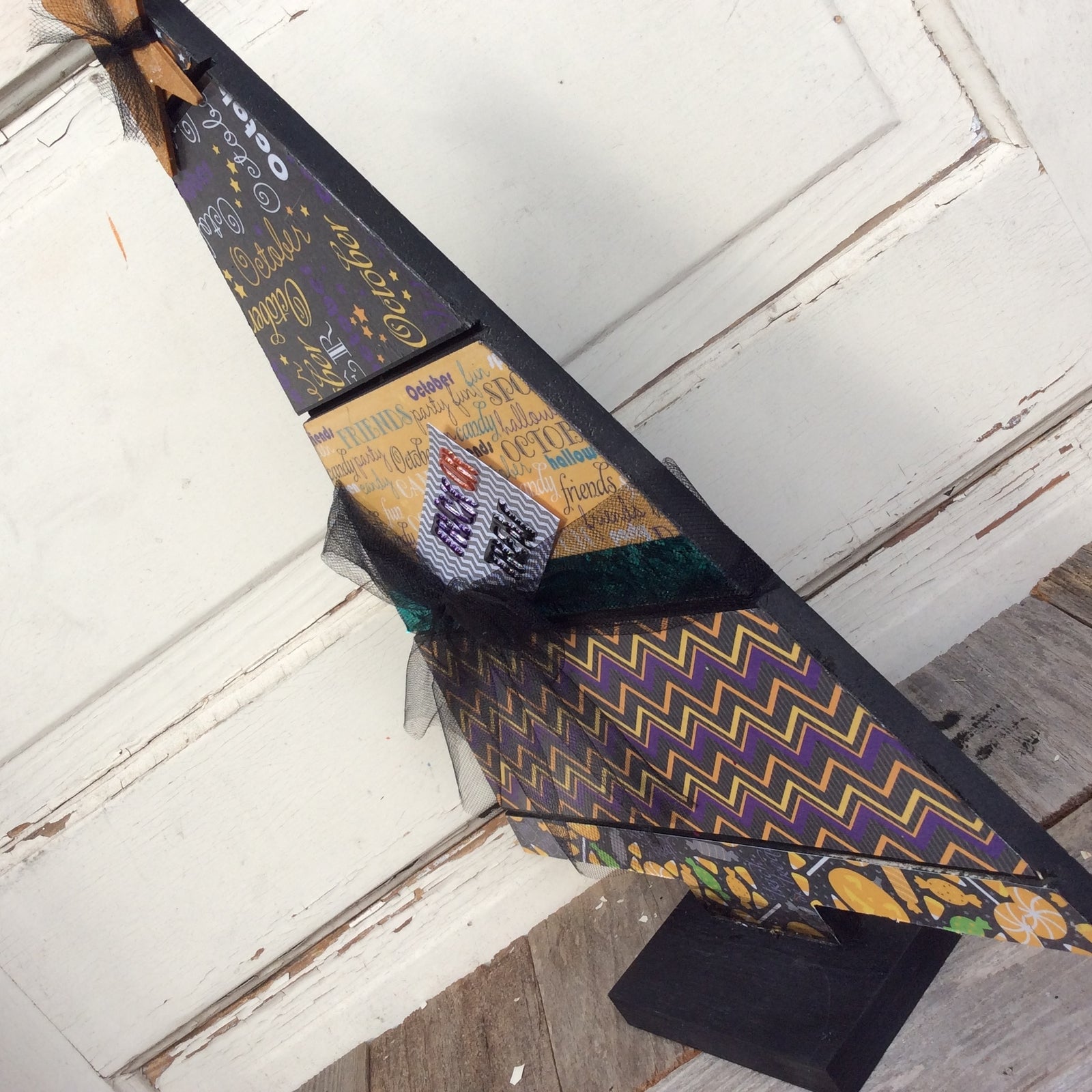 AGD Halloween Decor - October Black Wood Slat Table Top Tree