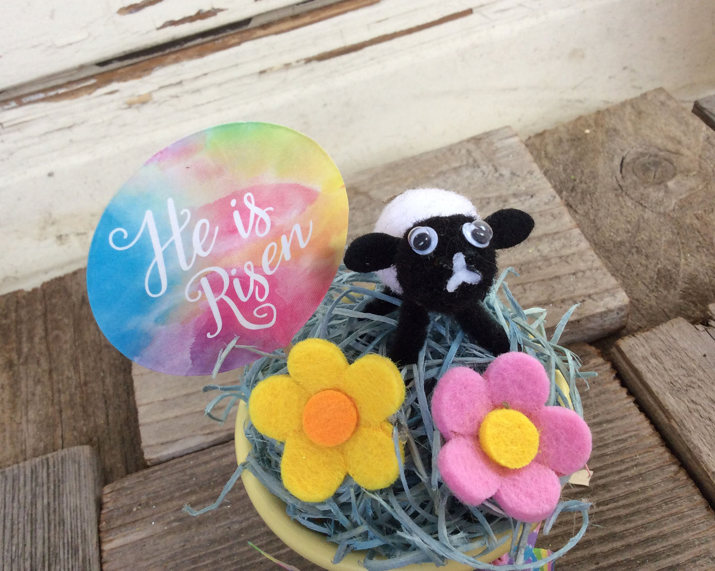 AGD Easter Decor - He is Risen Felt Flowers and Lamb Display