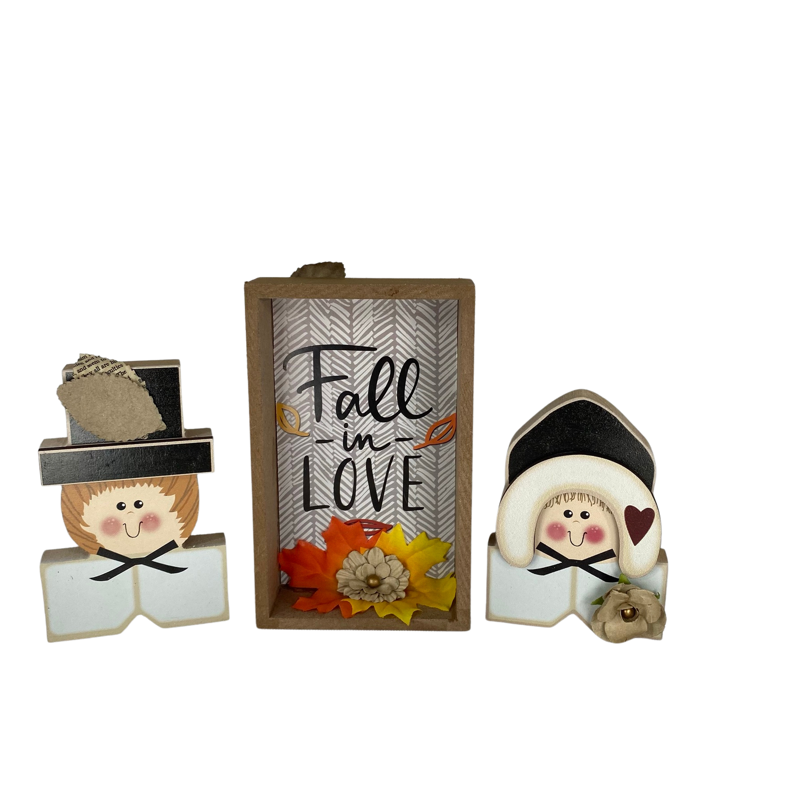 AGD Fall Decor - Happy Friendsgiving Reversible Box Sign Pilgrims 3pc