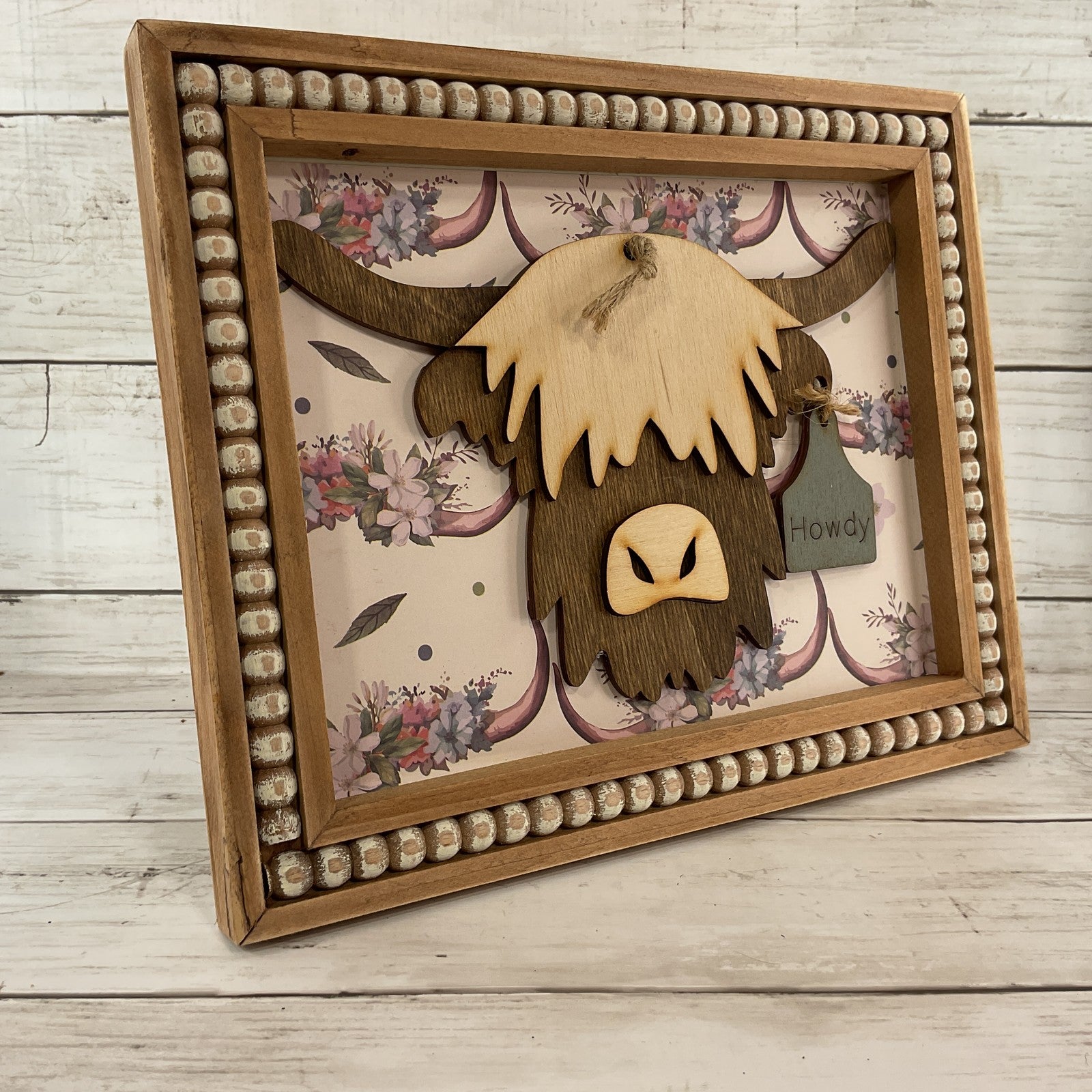 AGD Home Decor - Pink Western Howdy Highland Cow Head Easel-back Sign