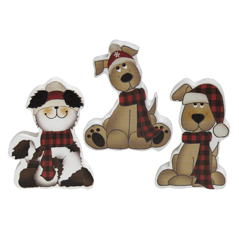 CWI Christmas Decor - Cute Chunky Wood Puppy Dogs 3pc Set