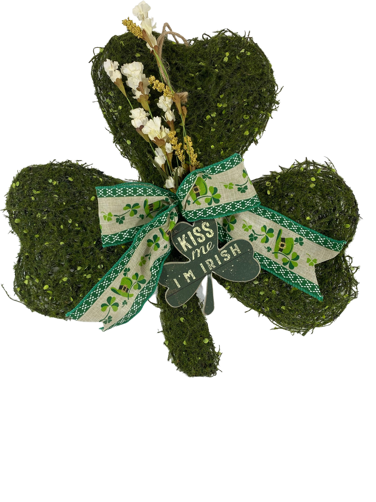 AGD St Patrick's Day Decor - Green Moss Shamrock Kiss Me I'm Irish Wreath