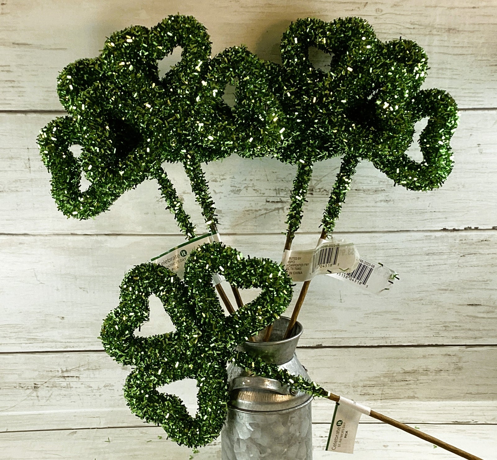 Michaels St Patircks Decor - Glitter Foam Shamrock Clover Picks Pokes 3pc Set