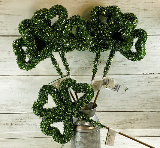 Michaels St Patircks Decor - Glitter Foam Shamrock Clover Picks Pokes 3pc Set