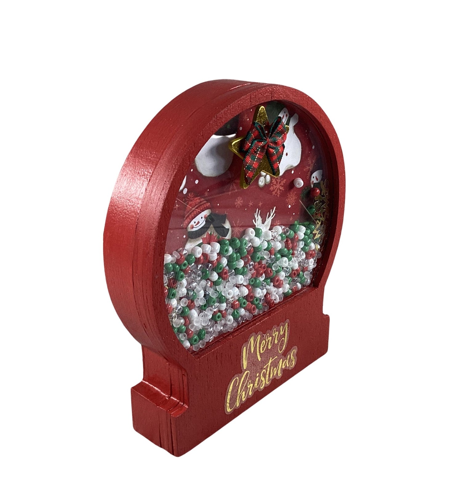 AGD Christmas Decor - Merry Snowman Dry Snow Globe Chunky Wood Shaker