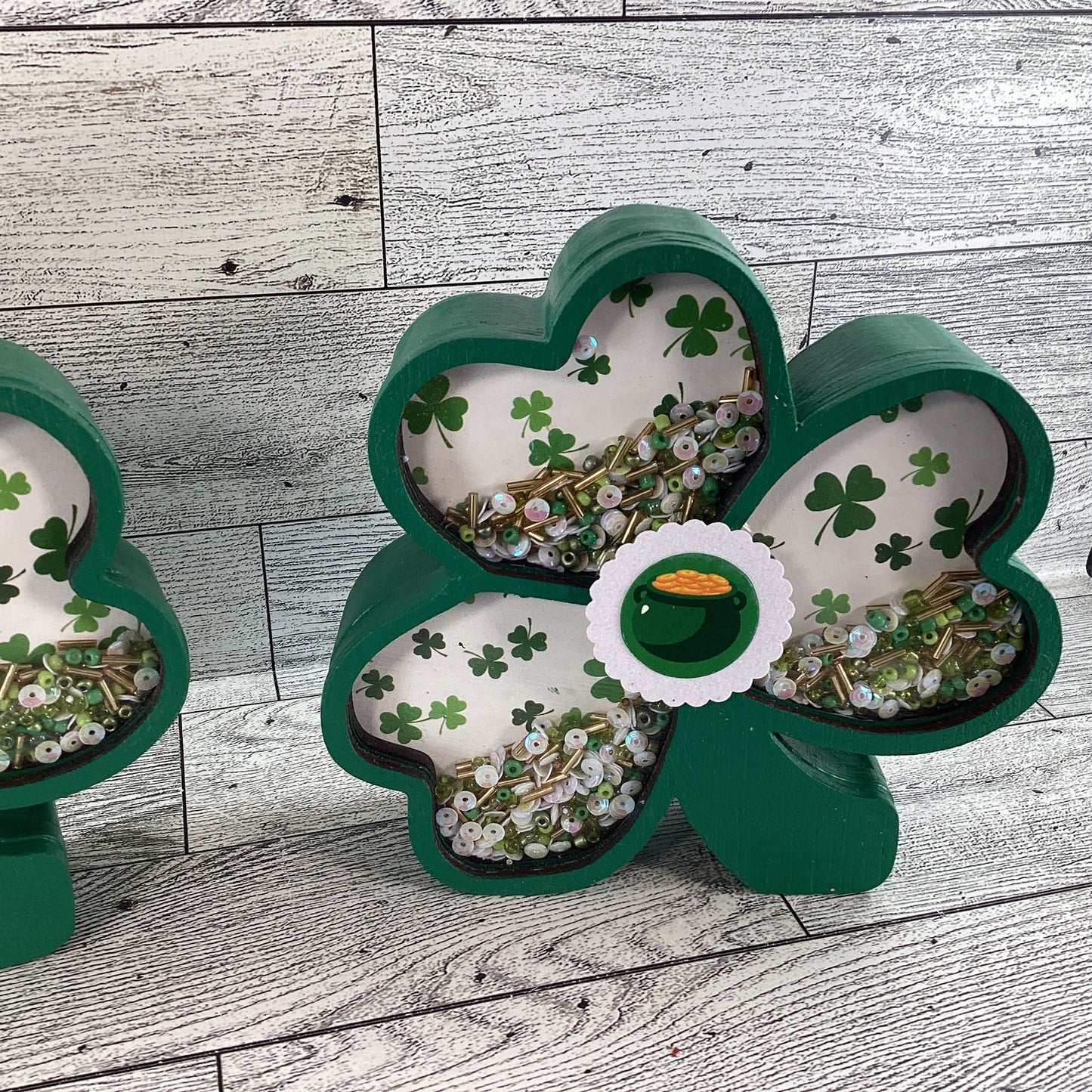 AGD St Patrick Decor - Shamrock Chunky Wood Shaker Sitter 2pc